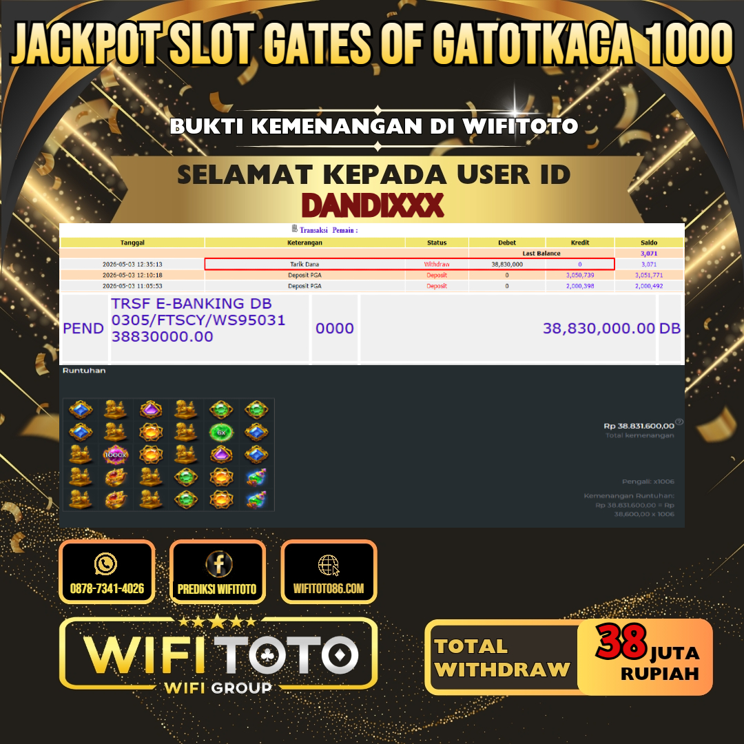 WIFITOTO JACKPOT SLOT GATES OF GATOTKACA 1000 RP.38.000.000.,- LUNAS USER ID : DANDI***