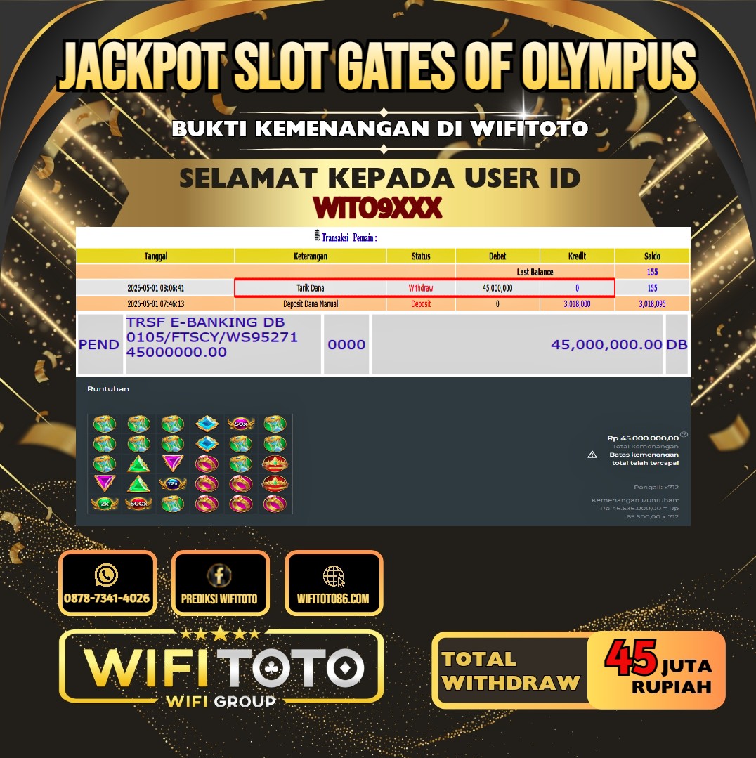 WIFITOTO JACKPOT SLOT GATES OF OLYMPUS RP.45.000.000.,- LUNAS USER ID : WITO9***