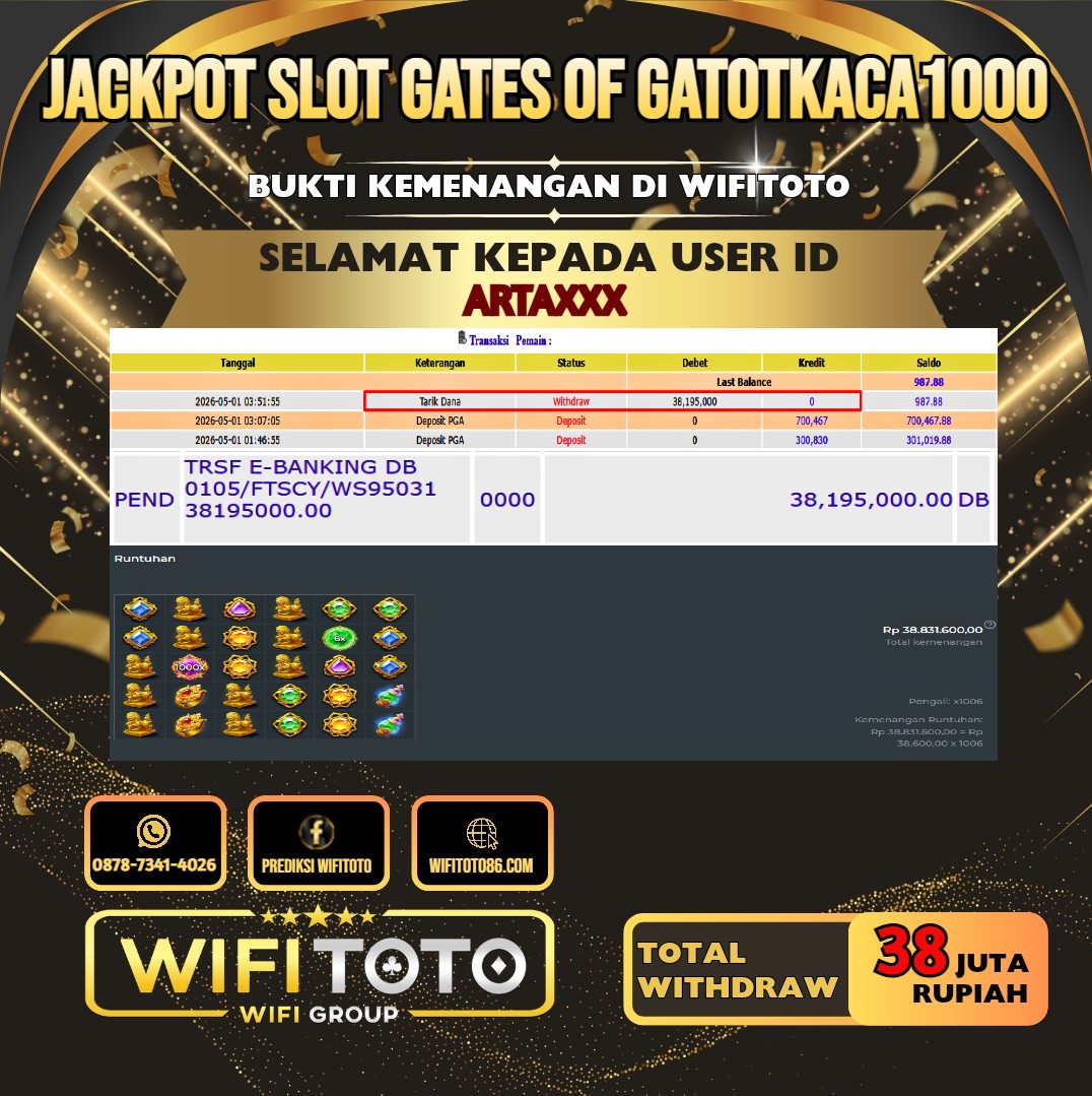 WIFITOTO JACKPOT SLOT GATES OF GATOT KACA 1000 RP.38.000.000.,- LUNAS USER ID : ARTA***