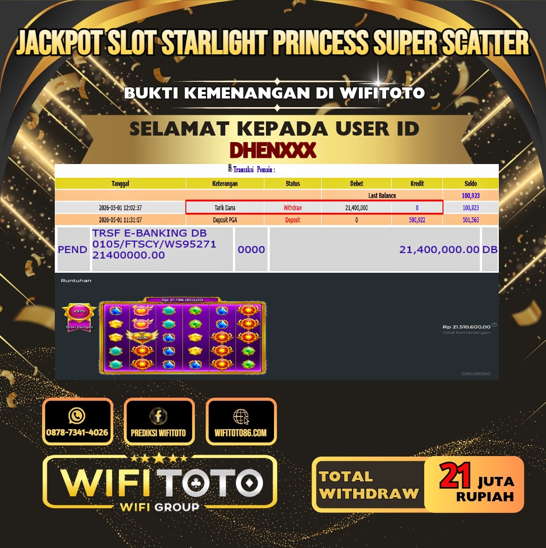 WIFITOTO JACKPOT SLOT STARLIGHT PRINCESS SUPER SCATTER RP.21.000.000.,- LUNAS USER ID : DHEN***