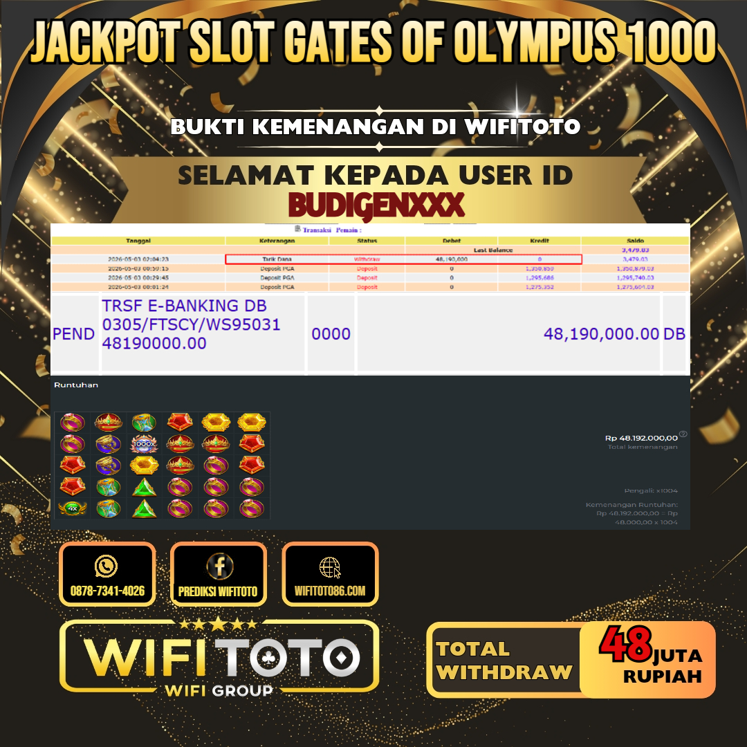 WIFITOTO JACKPOT SLOT GATES OF OLYMPUS 1000 RP.48.000.000.,- LUNAS USER ID : BUDIGEN***